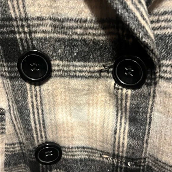 NWOT Me Jane Black and Cream Plaid Pea Coat - Picture 3 of 7